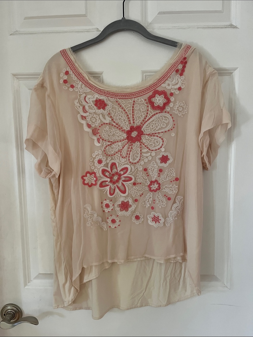 Sundance Sheer Embroidered Tunic in Blush with Coral Accents